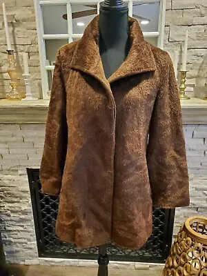 Cinzia Rocca Womens Size 4 Baby Llama Wool Coat Jacket Brown Aline Fuzzy Italy • $175