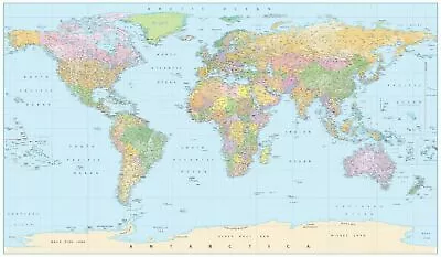 NEW MAP OF THE WORLD LAMINATED LARGE POSTER 92X62CM / 24X36 With All City Names • $18.32