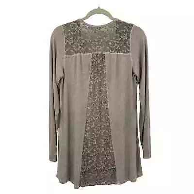 T Party Top Lace Back Size Large Long Sleeves Latte Light Brown Mineral Wash • $43