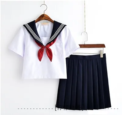 Japanese School Girls Summer Uniform Sailor Suit Blouse Pleated Skirt Seifuku • $79