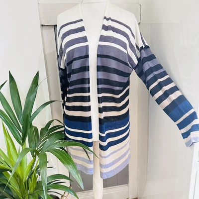 £15 • Buy EAST Cardigan Size Large Linen Striped Longline Approx 14 16 Light Weight Autumn