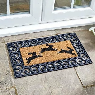 £16.59 • Buy Heavy Duty Natural Coir Jumping Hares Insert & Rubber Frame Door Mat Rabbit Home