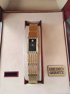 Unique Vintage Seiko Quartz Watch Women Gold Tone Diamond Sz  7.5  Original Box • $200