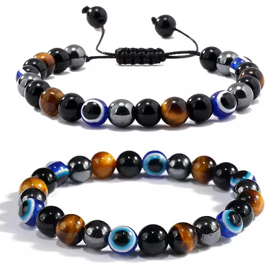 Quadruple Protection Bracelets Evil Eye Tiger EyeHematite Obsidian Beaded Bangle • $7.99
