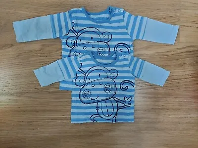 Baby Boy 2 Pack Blue Monkey Long Sleeve T-Shirt Size Newborn And 0-3 Months • £4