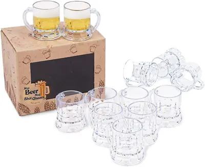 Mini Plastic Beer Mug Shot Glasses With Handles For Party 2.16 Tall 2 Oz 12Set • $18.57