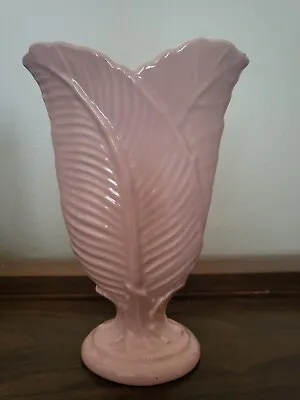 VTG Haeger Pottery Pink Leaf Vase Orig Sticker 8  Tall EVC • $20