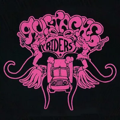 Mustache Riders - Women's Black T-shirt With Vintage Pink Mustache Graphic • $10