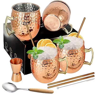 Moscow Mule Mugs Copper Mule Cup Kit 18oz Set Of 4 With Handle Large Copper H... • $32.90