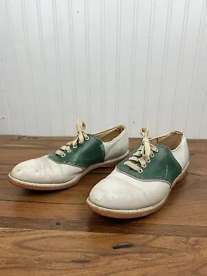 Vintage Biltrite Ladies Saddle Shoes Size 7 B Green White Cheer Cheerleading Pep • $31.47