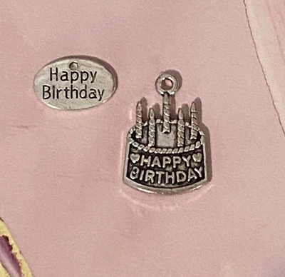  HAPPY BIRTHDAY CAKE & HAPPY BIRTHDAY Charms Tibetan Alloy Antique Silver  • £2.30