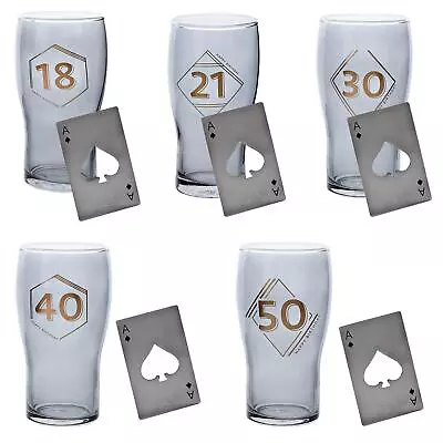 Pint Beer Glass And Bottle Opener Set - Birthday - Choose Age • £13.43