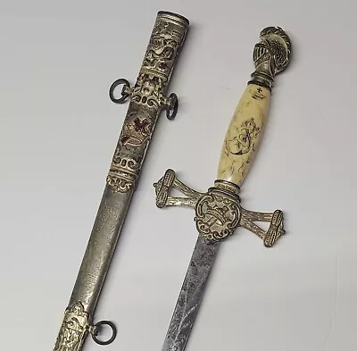 Antique Masonic Ceremonial Sword & Scabbard Named M.C. Lilley Knights Templar • $499