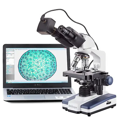 AmScope 40X-2000X LED Binocular Digital Compound Microscope W 3D Stage + 1.3MP C • $351.99