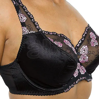 Ladies Underwired Full Cup Bra Plus Size Black Pink Non Padded Firm Hold Uk New • £15.75