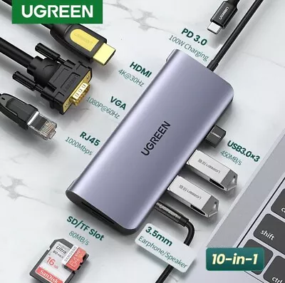 $69.95 • Buy Ugreen USB C 10 In 1 Hub Dock USB 3.0 HDMI 4K Ethernet Data For Laptop Mac