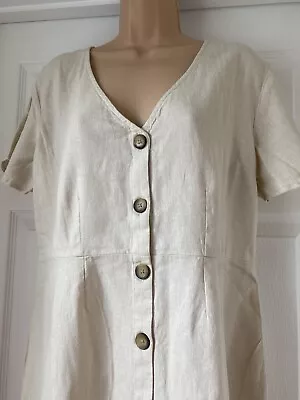 VERY Linen Blend Button Up Safari Dress Size L • £14.50