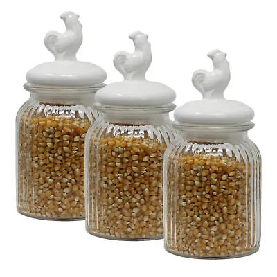 £11.95 • Buy 3 X Glass Storage Jars Ceramic Lid Tea Coffee Sugar Canisters Kitchen Containers