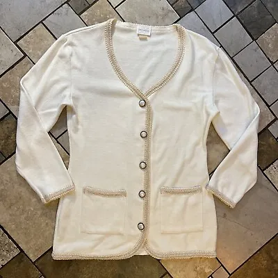 VTG Moda International White Long Sleeve Sweater Cardigan Cotton M/L? • $12.99