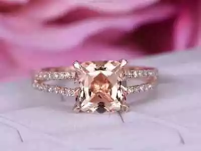 14K Rose Gold Plated 2Ct Cushion Lab-Created DiamondMorganite Women Wedding Ring • $83.99