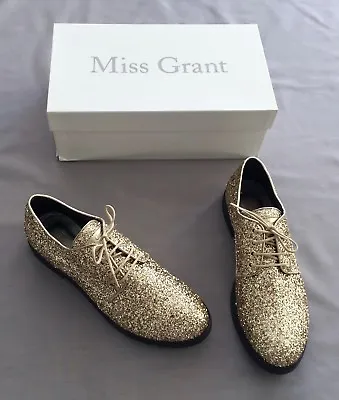 NEW Miss Grant GIRLS GOLD GLITTER LACE UP FLAT SHOES 4 - 4.5 US 5 SZ 37 • $61.69