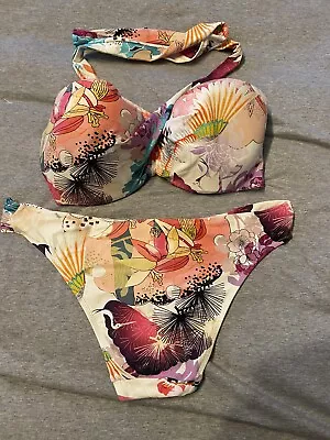 Mathew Williamson Beautiful Butterfly Pink Mix Bikini Top 34E Bottoms 12 • £6.50