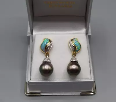 Kabana 18k 750 Yellow Gold /White Gold Diamond Opal Tahitian Pearl Earring *NEW* • $2999.99