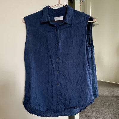 $5 • Buy EUC Uniqlo 100% Linen Sleeveless Top - XS/blue
