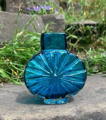 £220 • Buy Whitefriars Sunburst Vase Geoffrey Baxter Kingfisher Blue Retro Vintage Glass 