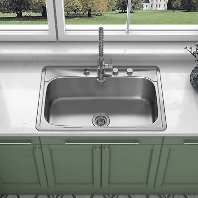 Sinber 33  Drop In Single Bowl Kitchen Sink With 304 Stainless Steel MT3322CE • $117.57