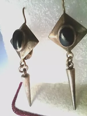  GEOMETRIC   STERLING  SILVER  MODERNIST    Vintage  ONYX  EARRINGS • $36.99