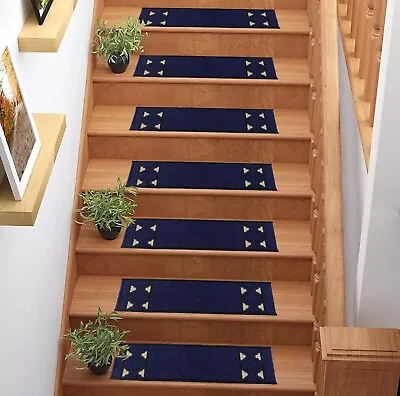 Washable Custom Size Stair Treads Trellis Navy Design Slip Resistant Set Of 13 • $80.99