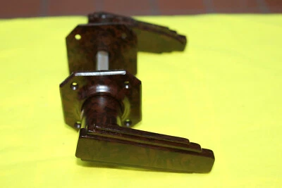 £21.95 • Buy Pair Of Reclaimed Art Deco Brown Bakelite Door Handles, With Back Plates - Multi