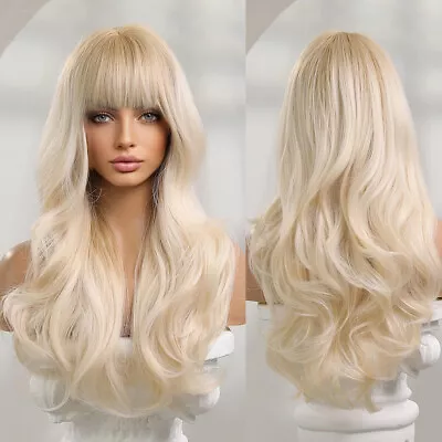 Element Platinum Blonde Hair Wigs With Bangs Women's Long Wavy Full Hair Wigs • $17.99