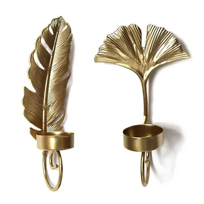 £4.56 • Buy Stylish Nordic Style Golden Leaf Pendant Candlestick Candle Holder Wall Decor