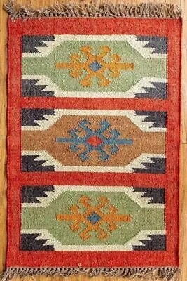 Vintage Rug Wool Jute Kilim Dinning Living Room Area Rug Hallway Kitchen Carpet • $123