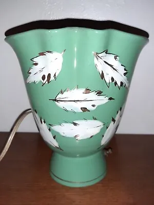 Vintage 50s Mid Century Ceramic TV Lamp Green With Leaves Gold Accents WORKS • $49.99