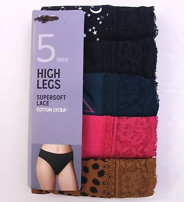 Ex M & S Ladies 5 Pack Cotton Lycra High Legs Briefs Knickers Underwear 8 To 18 • £8.95