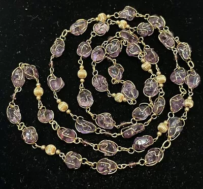 Vintage Polished Gemstone Necklace 40” Gold Tone • $9.99