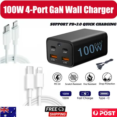 4 Port Fast GaN 100W Multi USB Wall Charger Quick Charging QC PD Type C Adapter • $8.99