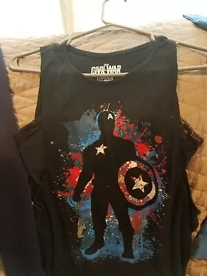 Womens Small Captain America Tank Top With Blk. Cami Under Shirt Marvel • $6.99