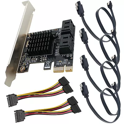 PCI-e X1 To SATA 3.0 Expansion Card 4 Port Controller Adapter Data Power Cable • $25.03