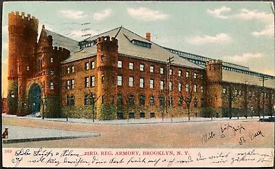 Posted 1908 Brooklyn NY PC 23rd Regiment Armory Undivided Back • $8