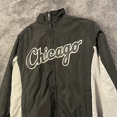 Chicago White Sox Jacket Mens Medium Black Script Majestic MLB Softshell Coat • $24.88