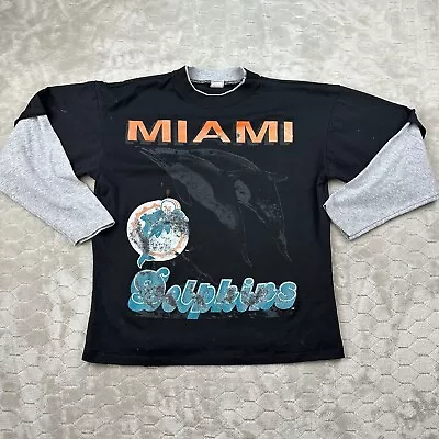 VTG 90s Miami Dolphins Long Sleeve Shirt - Sz M - Bleached See Pics • $17.60