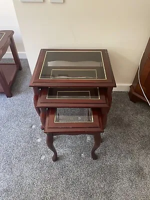 £15 • Buy Mahogony Nest Of 3 Tables With Glass Tops