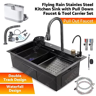 Flying Rain Stainles Steel Waterfall Kitchen Sink W Digital Faucet Black • $189