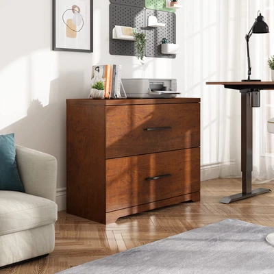 $226.74 • Buy 2 Drawer Lateral File Cabinet With Anti-tilt Mechanism Storage Cabinet Walnut