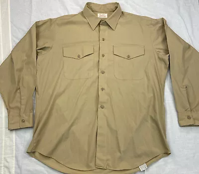 Vintage CREIGHTON Wash & Wear Work Shirt 100% Cotton Sanforized Khaki XL • $14