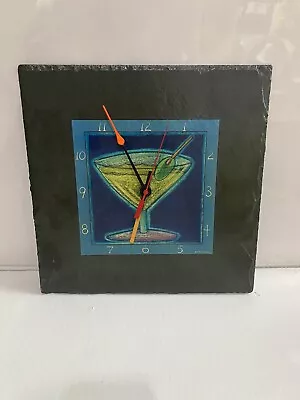 Martini Cocktail 12 X12  Real Slate Tile Pendulum Wall Clock By TARA Pink Cloud • $35